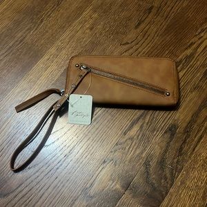 Free People Brown Full Sized Zippered Wristlet Wallet- NWT